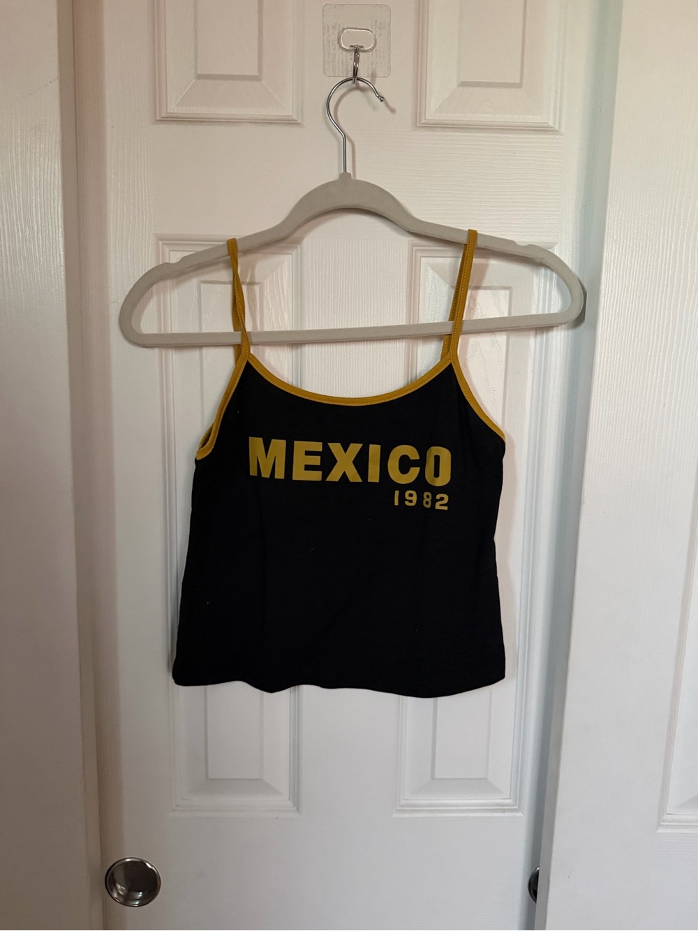 SHEIN Black Spaghetti Strap Tank with Gold Trim and 'MEXICO' Print